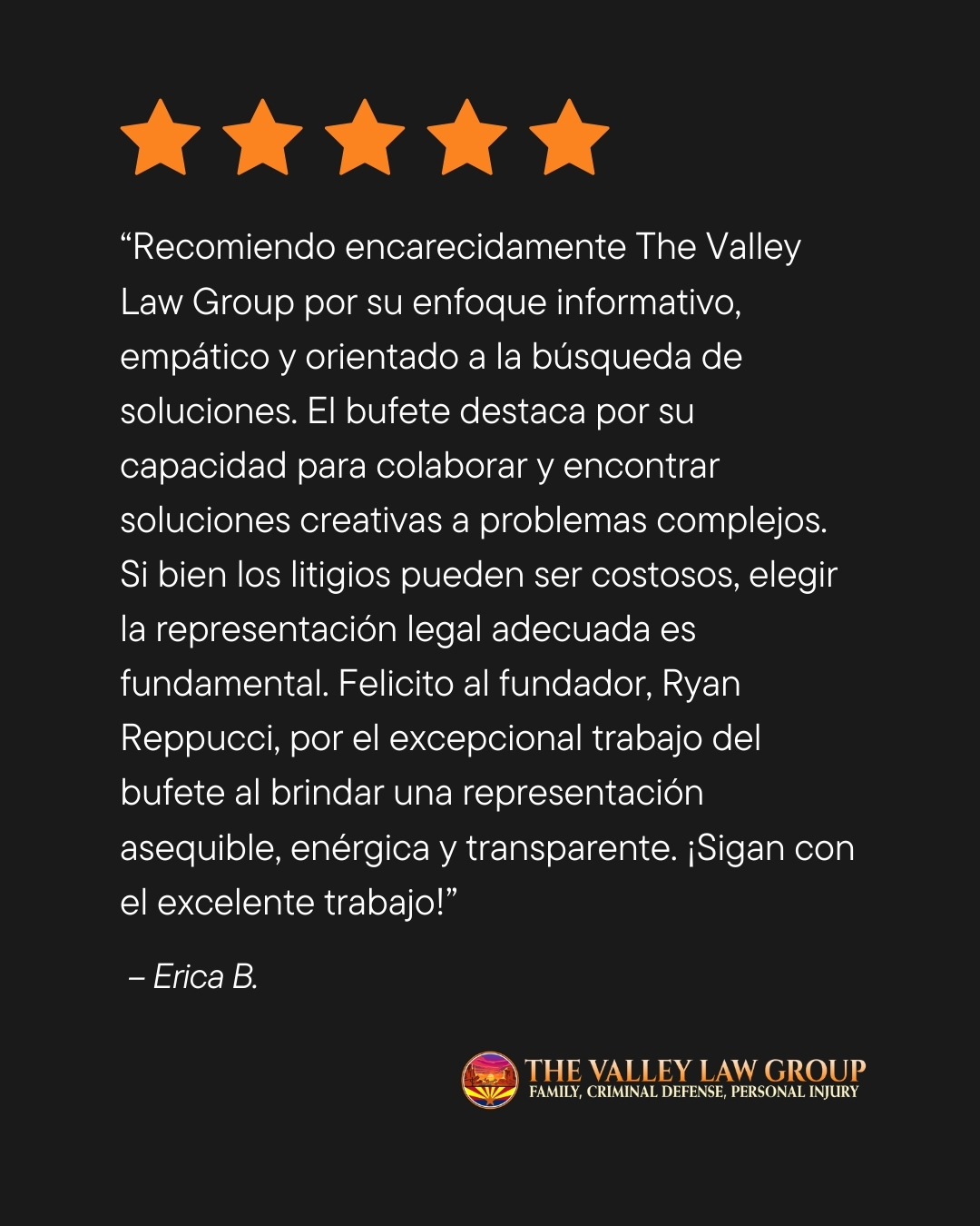 Opinión de un cliente sobre Valley Law Group