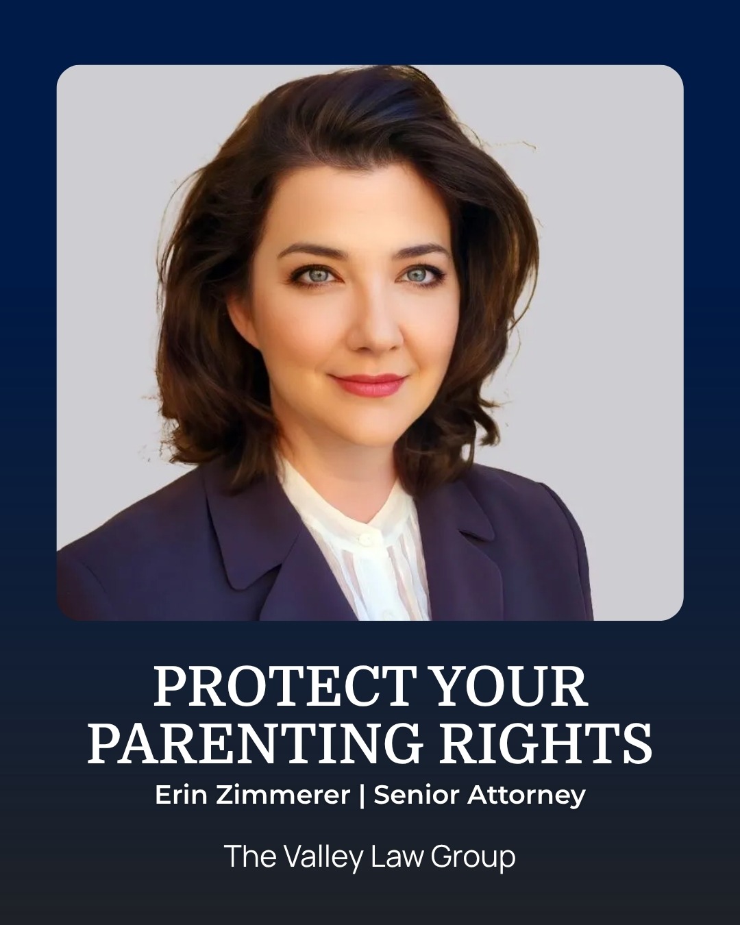 Erin Zimmerer, abogada especializada en derecho de familia, que defiende los derechos de los padres y ofrece asistencia jurídica en casos de cumplimiento de los derechos de visita en Arizona.