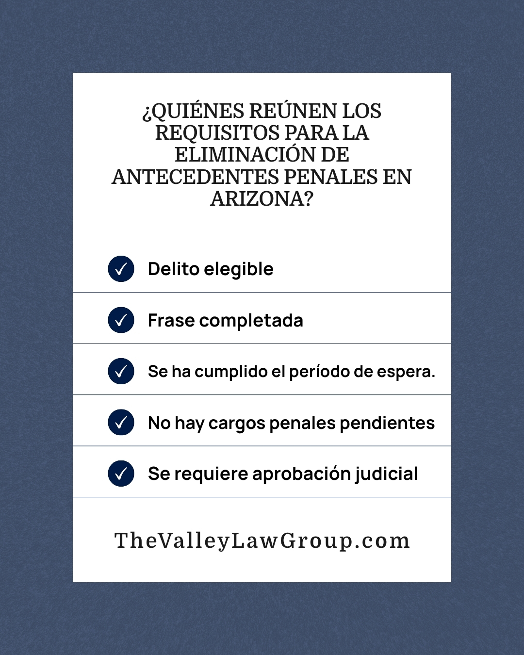 Lista de verificación de los requisitos para la eliminación de antecedentes penales en Arizona